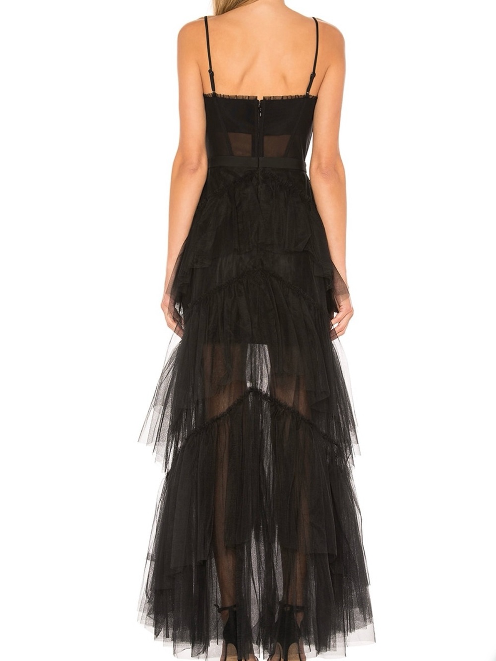 BCBGMaxAzria Black Strapless Tiered Tulle Gown. SZ 8 - Picture 6 of 12